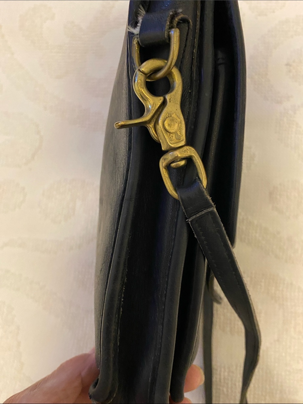 Coach Black Leather Messenger Bag with Gold-Tone Turn Lock, has some wear. - Picture 3 of 14